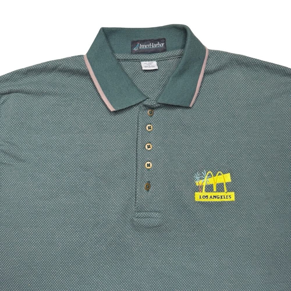 Vintage McDonald's Los‎ Angeles Inner Harbor green polo shirt LARGE